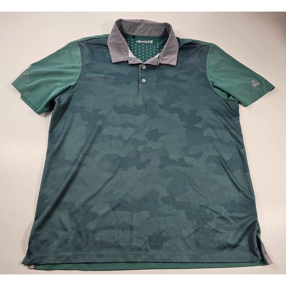 Adidas clima lite polo size large green camo with club logo EUC